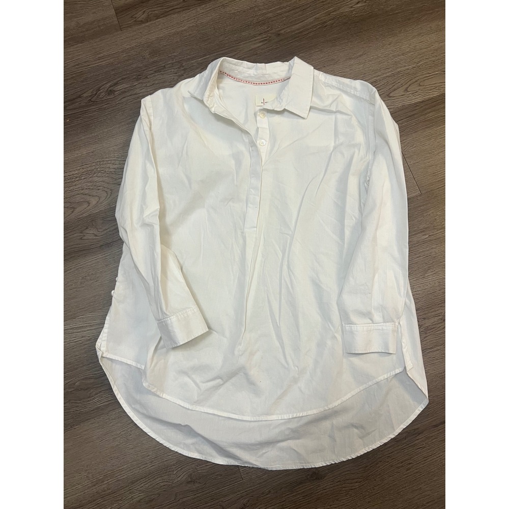 Anthropologie White Button Down Tunic Popover Shirt High Low Hem XSP